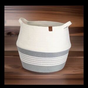 Woven Cotton Storage Basket in White and Light Gray